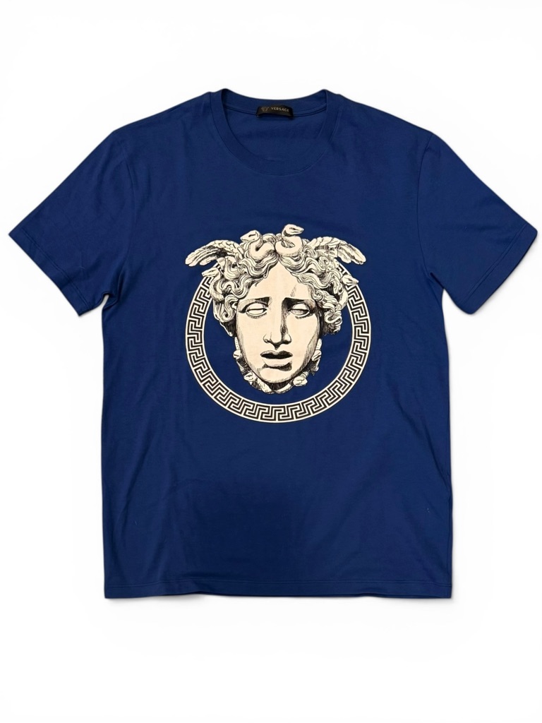 Versace Medusa Greek Key Graphic Tee Royal Blue Size Xs